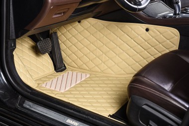 Outlet Beige Luxury Leather Diamond Car Floor Mats