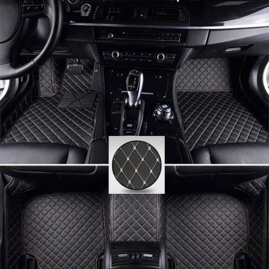 Outlet Black and Beige Stitching Luxury Leather Diamond Car Floor Mats