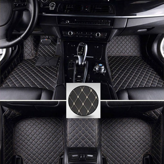 Outlet Black and Beige Stitching Luxury Leather Diamond Car Floor Mats Outlet Black and Beige Stitching Luxury Leather Diamond Car Floor Mats