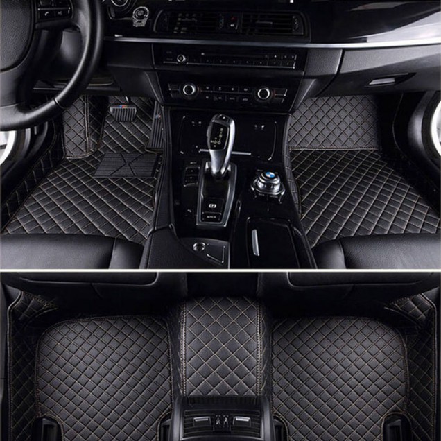 Outlet Black and Beige Stitching Luxury Leather Diamond Car Floor Mats Outlet Black and Beige Stitching Luxury Leather Diamond Car Floor Mats