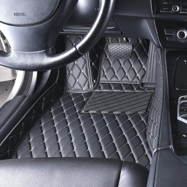 Outlet Black and Beige Stitching Luxury Leather Diamond Car Floor Mats Outlet Black and Beige Stitching Luxury Leather Diamond Car Floor Mats