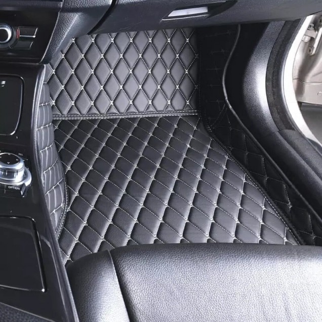 Outlet Black and Beige Stitching Luxury Leather Diamond Car Floor Mats Outlet Black and Beige Stitching Luxury Leather Diamond Car Floor Mats
