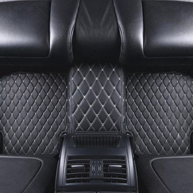 Outlet Black and Beige Stitching Luxury Leather Diamond Car Floor Mats Outlet Black and Beige Stitching Luxury Leather Diamond Car Floor Mats