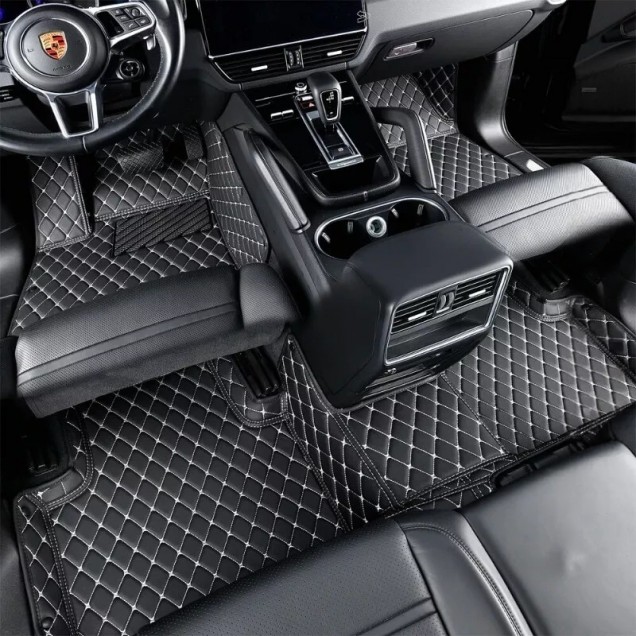 Outlet Black and Beige Stitching Luxury Leather Diamond Car Floor Mats Outlet Black and Beige Stitching Luxury Leather Diamond Car Floor Mats
