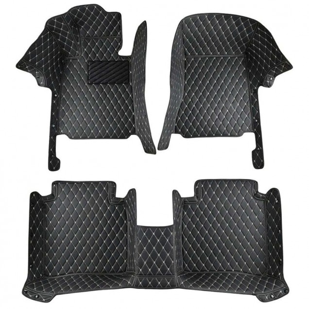 Outlet Black and Beige Stitching Luxury Leather Diamond Car Floor Mats Outlet Black and Beige Stitching Luxury Leather Diamond Car Floor Mats