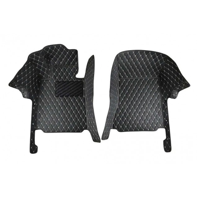 Outlet Black and Beige Stitching Luxury Leather Diamond Car Floor Mats Outlet Black and Beige Stitching Luxury Leather Diamond Car Floor Mats