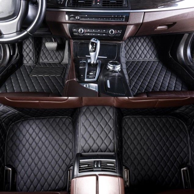 Outlet Black and Black Stitching Luxury Leather Diamond Car Floor Mats Outlet Black and Black Stitching Luxury Leather Diamond Car Floor Mats