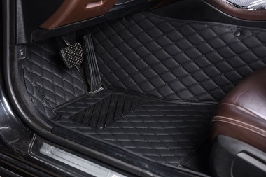 Outlet Black and Black Stitching Luxury Leather Diamond Car Floor Mats
