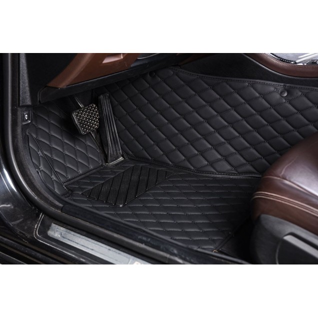 Outlet Black and Black Stitching Luxury Leather Diamond Car Floor Mats Outlet Black and Black Stitching Luxury Leather Diamond Car Floor Mats