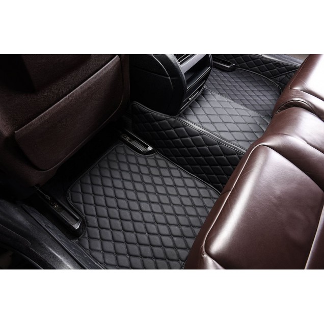 Outlet Black and Black Stitching Luxury Leather Diamond Car Floor Mats Outlet Black and Black Stitching Luxury Leather Diamond Car Floor Mats