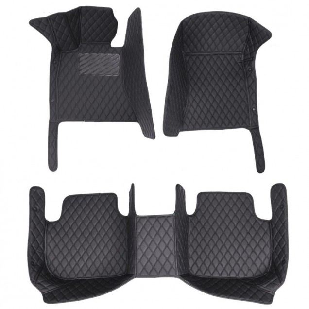 Outlet Black and Black Stitching Luxury Leather Diamond Car Floor Mats Outlet Black and Black Stitching Luxury Leather Diamond Car Floor Mats