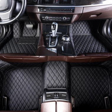Outlet Black and Black Stitching Luxury Leather Diamond Car Mats