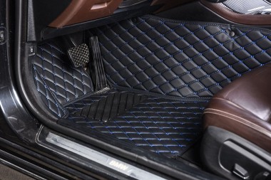 Outlet Black and Blue Stitching Luxury Leather Diamond Car Floor Mats
