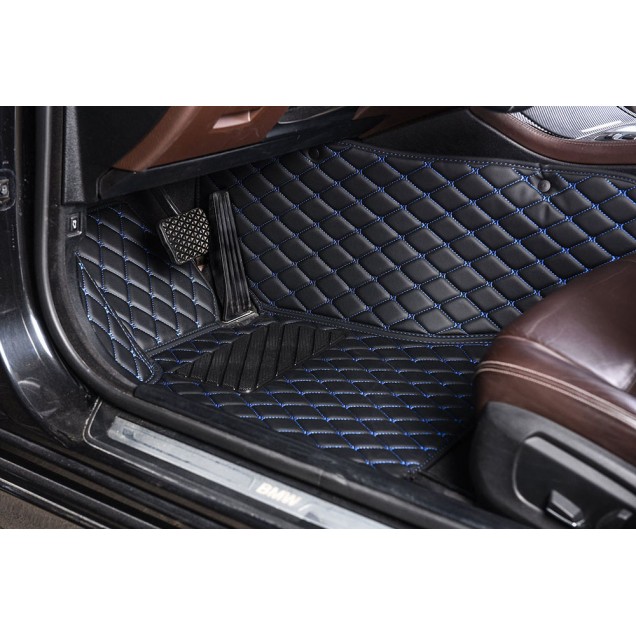 Outlet Black and Blue Stitching Luxury Leather Diamond Car Floor Mats Outlet Black and Blue Stitching Luxury Leather Diamond Car Floor Mats
