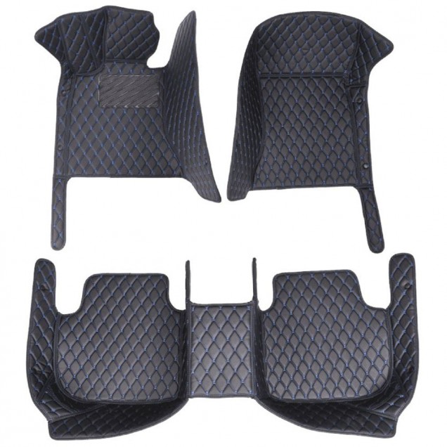 Outlet Black and Blue Stitching Luxury Leather Diamond Car Floor Mats Outlet Black and Blue Stitching Luxury Leather Diamond Car Floor Mats