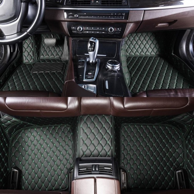 Outlet Black and Green Stitching Luxury Leather Diamond Car Floor Mats