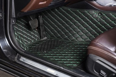 Outlet Black and Green Stitching Luxury Leather Diamond Car Floor Mats