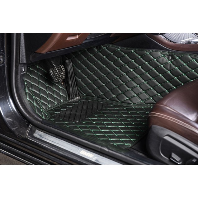 Outlet Black and Green Stitching Luxury Leather Diamond Car Floor Mats