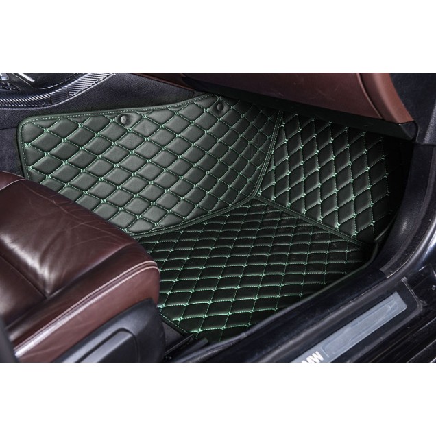 Outlet Black and Green Stitching Luxury Leather Diamond Car Floor Mats