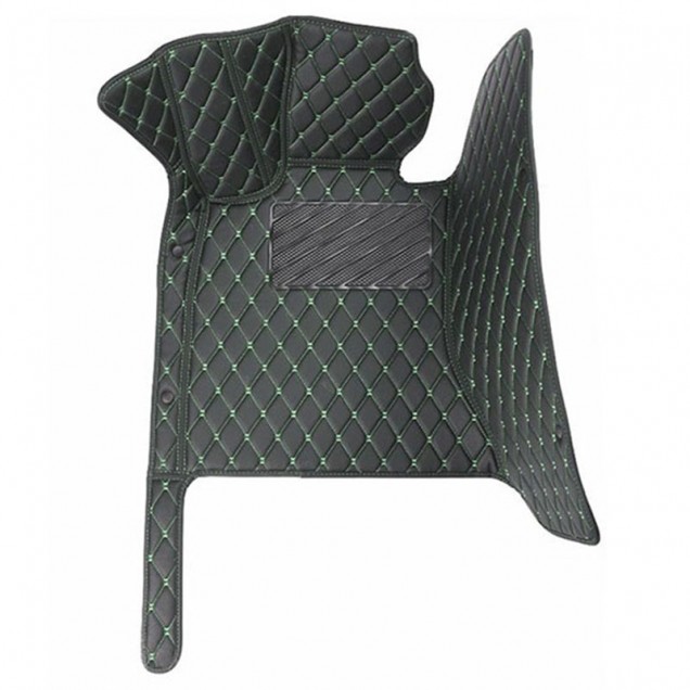 Outlet Black and Green Stitching Luxury Leather Diamond Car Floor Mats