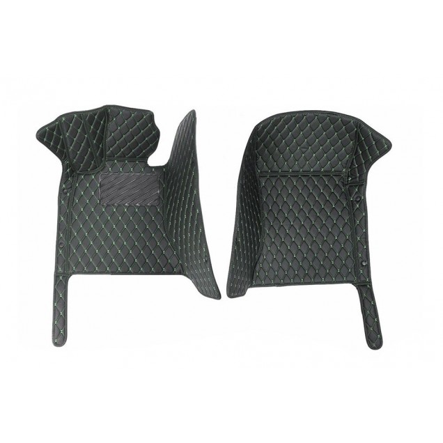 Outlet Black and Green Stitching Luxury Leather Diamond Car Floor Mats