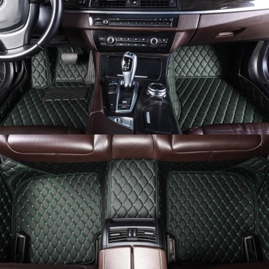 Outlet Black and Green Stitching Luxury Leather Diamond Car Mats
