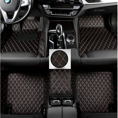 Outlet Black and Orange Stitching Luxury Leather Diamond Car Floor Mats