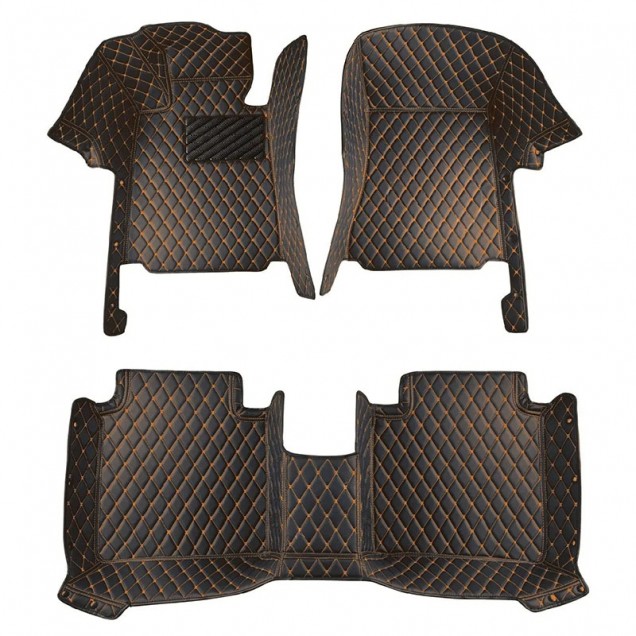 Outlet Black and Orange Stitching Luxury Leather Diamond Car Floor Mats Outlet Black and Orange Stitching Luxury Leather Diamond Car Floor Mats