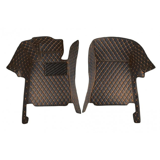Outlet Black and Orange Stitching Luxury Leather Diamond Car Floor Mats Outlet Black and Orange Stitching Luxury Leather Diamond Car Floor Mats