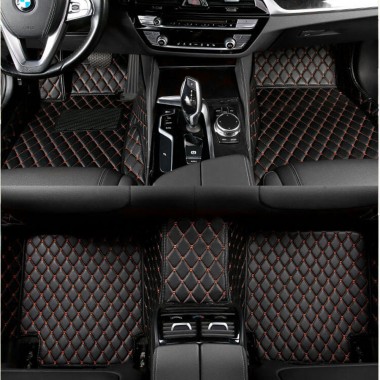 Outlet Black and Orange Stitching Luxury Leather Diamond Car Mats