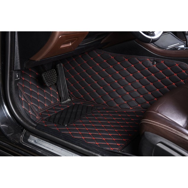 Outlet Black and Red Stitching Luxury Leather Diamond Car Floor Mats Outlet Black and Red Stitching Luxury Leather Diamond Car Floor Mats