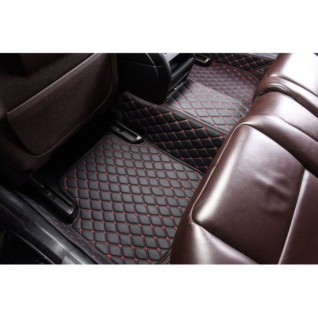 Outlet Black and Red Stitching Luxury Leather Diamond Car Floor Mats Outlet Black and Red Stitching Luxury Leather Diamond Car Floor Mats