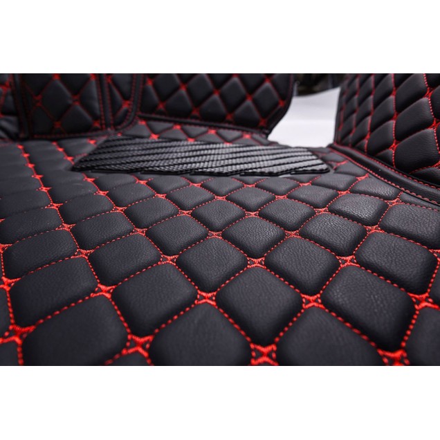 Outlet Black and Red Stitching Luxury Leather Diamond Car Floor Mats Outlet Black and Red Stitching Luxury Leather Diamond Car Floor Mats