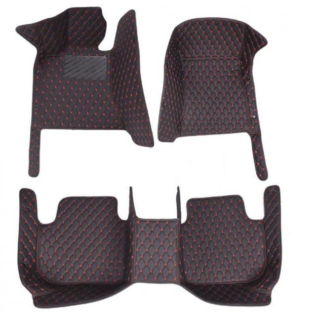 Outlet Black and Red Stitching Luxury Leather Diamond Car Floor Mats Outlet Black and Red Stitching Luxury Leather Diamond Car Floor Mats