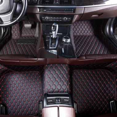 Outlet Black and Red Stitching Luxury Leather Diamond Car Mats