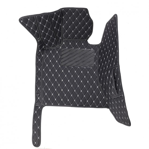 Outlet Black and White Stitching Luxury Leather Diamond Car Mats Outlet Black and White Stitching Luxury Leather Diamond Car Mats