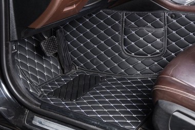 Outlet Black and White Stitching Luxury Leather Diamond Car Floor Mats