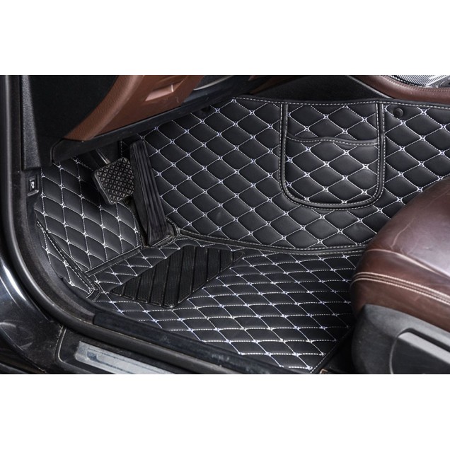 Outlet Black and White Stitching Luxury Leather Diamond Car Floor Mats Outlet Black and White Stitching Luxury Leather Diamond Car Floor Mats