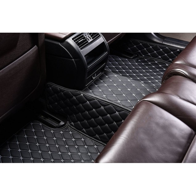 Outlet Black and White Stitching Luxury Leather Diamond Car Floor Mats Outlet Black and White Stitching Luxury Leather Diamond Car Floor Mats