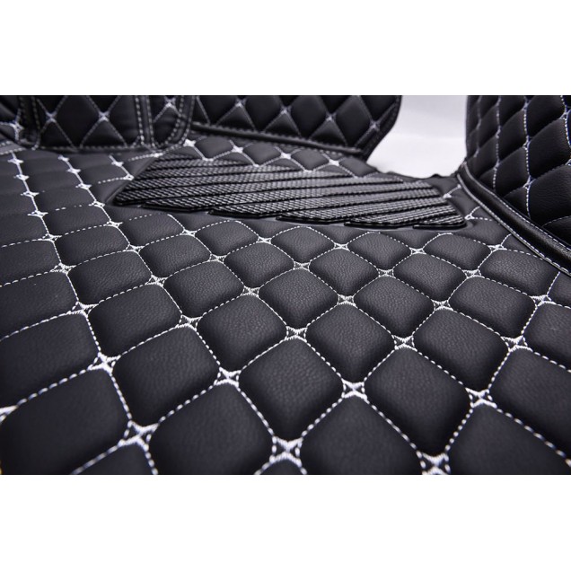 Outlet Black and White Stitching Luxury Leather Diamond Car Floor Mats Outlet Black and White Stitching Luxury Leather Diamond Car Floor Mats