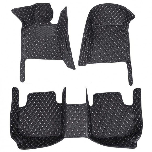 Outlet Black and White Stitching Luxury Leather Diamond Car Floor Mats Outlet Black and White Stitching Luxury Leather Diamond Car Floor Mats