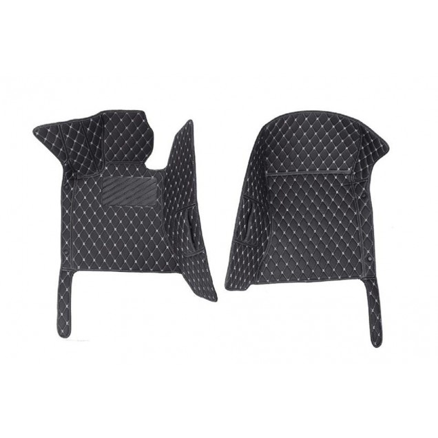Outlet Black and White Stitching Luxury Leather Diamond Car Floor Mats Outlet Black and White Stitching Luxury Leather Diamond Car Floor Mats