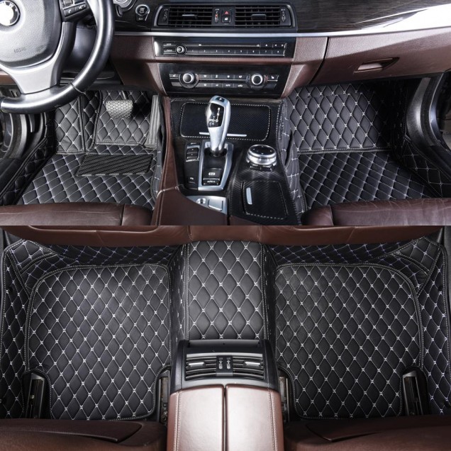 Outlet Black and White Stitching Luxury Leather Diamond Car Mats Outlet Black and White Stitching Luxury Leather Diamond Car Mats