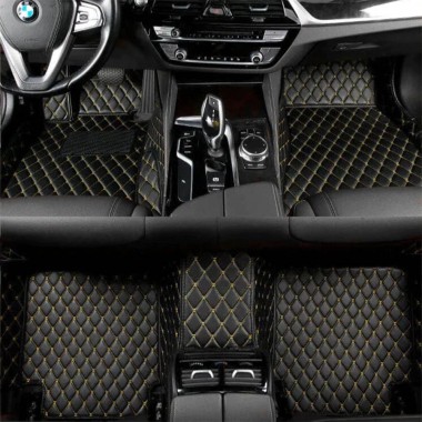 Outlet Black and Yellow Stitching Luxury Leather Diamond Car Floor Mats