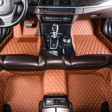 Outlet Brown Luxury Leather Diamond Car Floor Mats