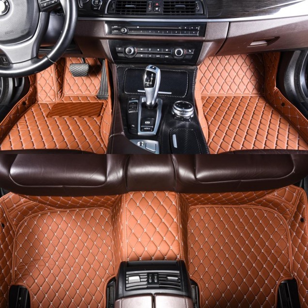 Outlet Brown Luxury Leather Diamond Car Floor Mats