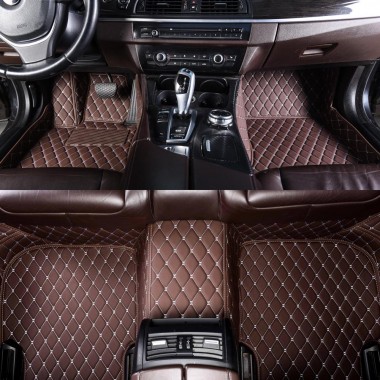 Outlet Dark Brown Luxury Leather Diamond Car Floor Mats