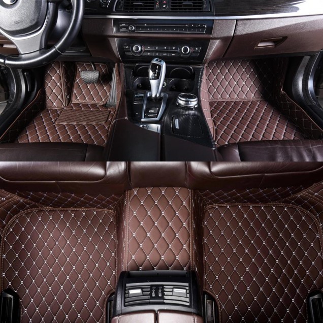 Outlet Dark Brown Luxury Leather Diamond Car Floor Mats
