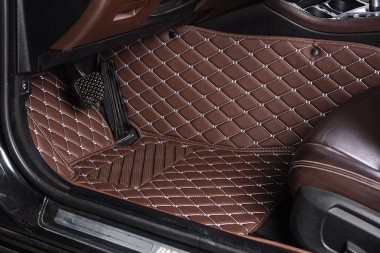Outlet Dark Brown Luxury Leather Diamond Car Floor Mats