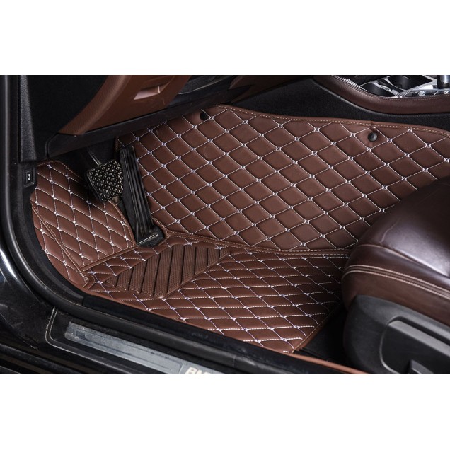 Outlet Dark Brown Luxury Leather Diamond Car Floor Mats